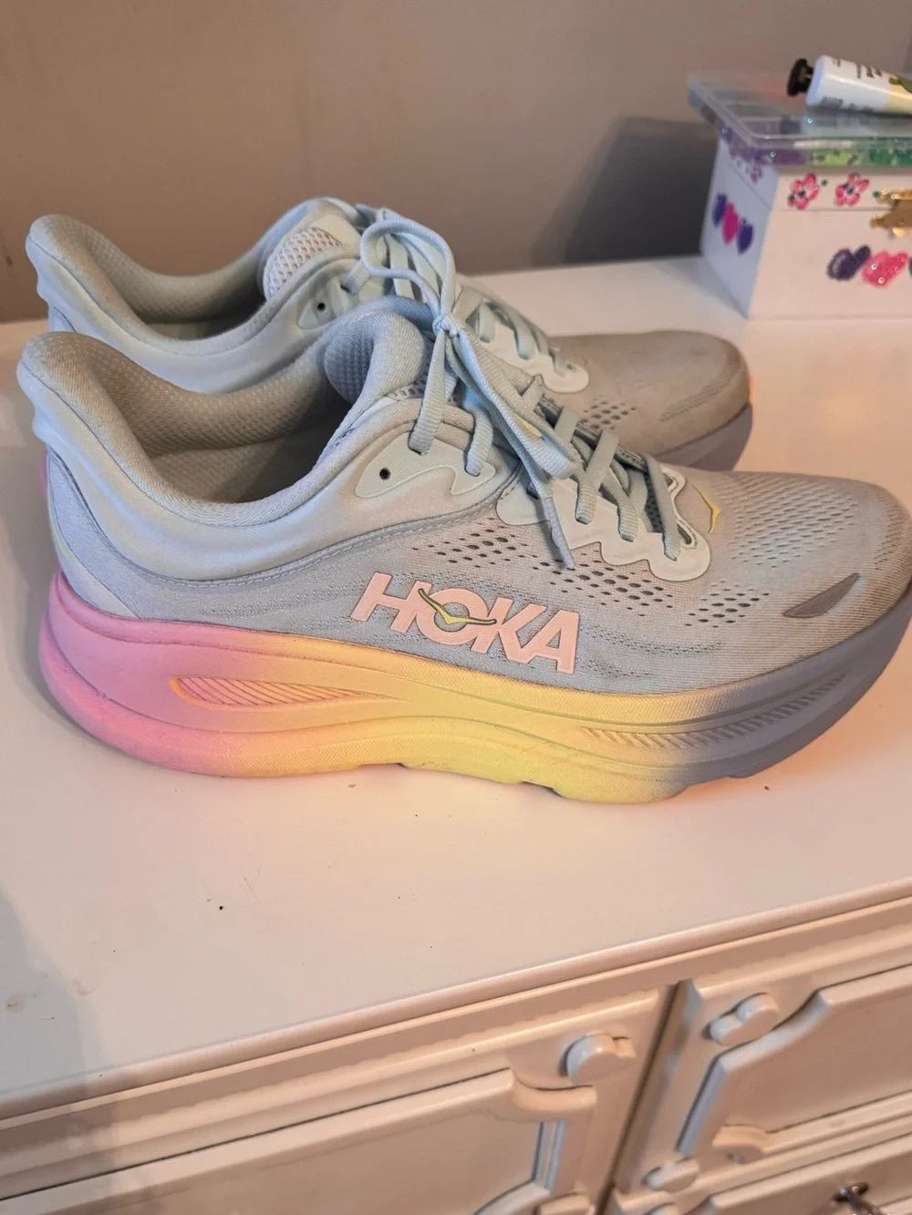 Hoka Bondi 9 Running Shoe in Glimmering Blue/overcast - size 9